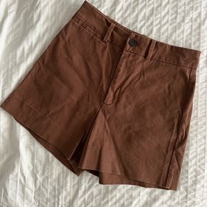 Frank & Oak Josephine High-Waisted Shorts in Brown